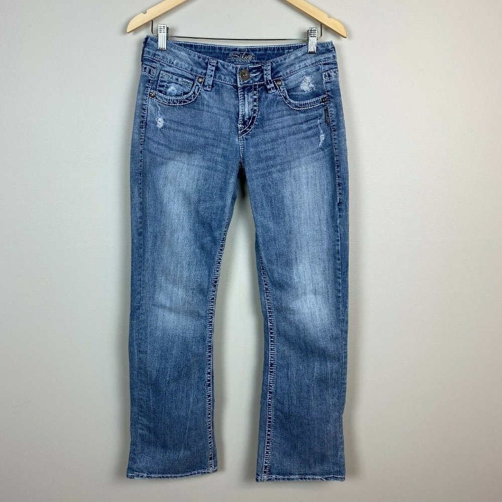 Silver Jeans Eden‎ Low Rise Bootcut Distressed Light Wash Denim Stretch